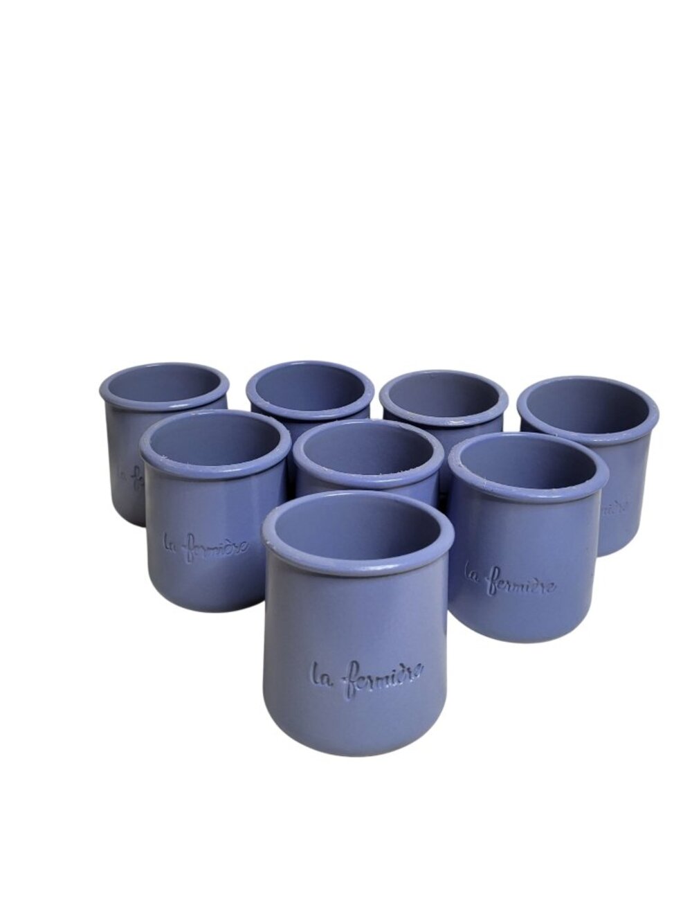 8 Cermer Glazed Blue Terracotta Ceramic 5-oz Yogurt Containers la Fermiere